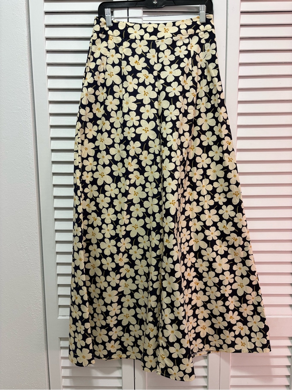 By Together Black Wide Leg Pants with Cream Floral Print